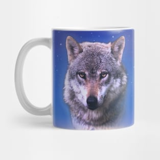 Cosmic Wolf Space Mountain Dog Wilderness Glowing Retro Vintage 80's Vibe Mug